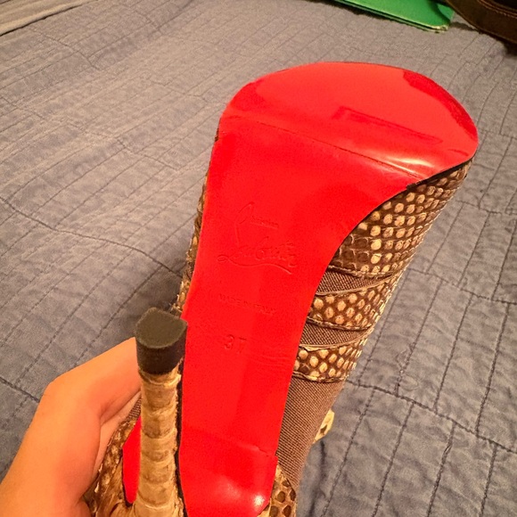 Size 6.5 Brown/cream python snake Christian Louboutin red bottoms good condition